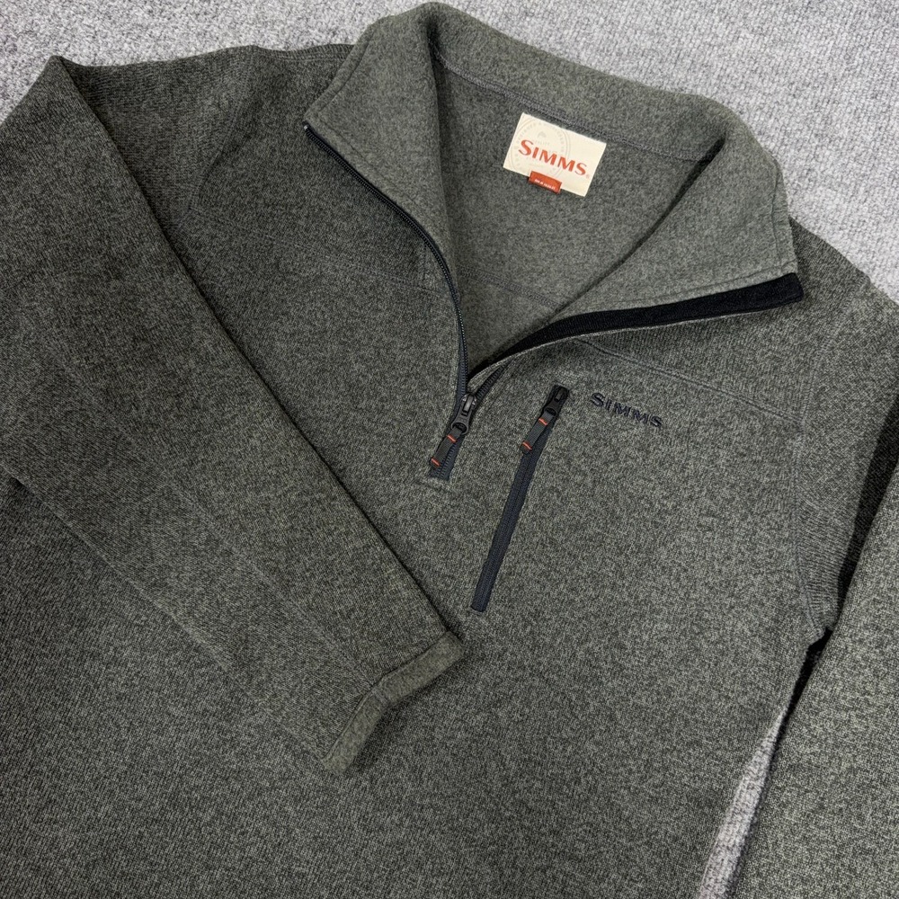 Simms Fishing Rivershed Fleece Pullover Men Medium Gray 1/2 Half Zip Outdoor